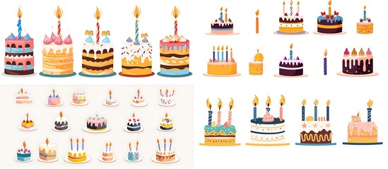 Set of birthday cake with candles in flat design on white background vector illustration, simple design, adobe illustrator, flat colors, flat color, 