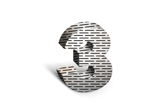 3d Steel Numbers, Alphabet Number Three made of stainless steel material, high-resolution image of 3d font, ready to use for graphic design purposes