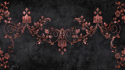 Poster - Muted rose arabesque designs on a dark charcoal base with a plush velvet effect.