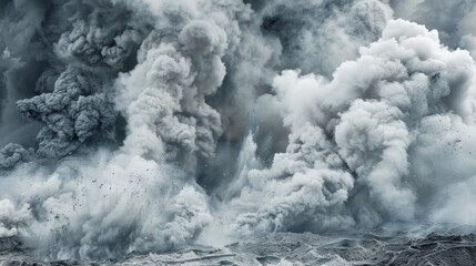 Wall Mural - A cloud of powder and debris engulfing the once serene landscape.