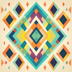 Wall Mural - Colorful abstract geometric pattern with diamond shapes and vibrant colors, perfect for backgrounds, textiles, and modern art designs.