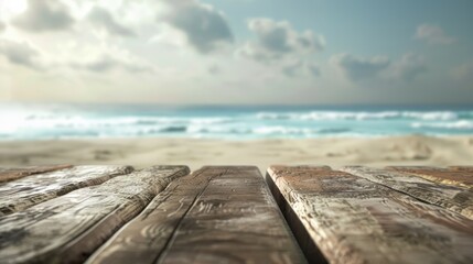 Wall Mural - Rustic wooden walkway leading to serene beach