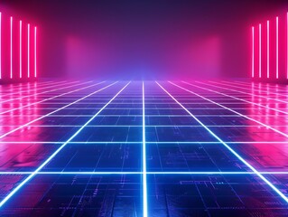 Poster - Glowing Grid of Neon Lines for Sleek Electronics and Product Displays