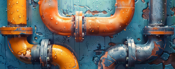 Wall Mural - Background of the wall with leaking old pipeline. Repair and renovation concept.