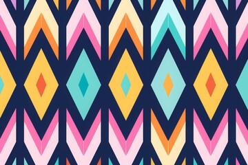 Wall Mural - Colorful geometric pattern with diamonds and chevrons in vibrant hues. Modern, abstract, bold design perfect for textiles and backgrounds.