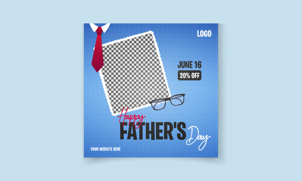 Happy father's day business marketing social media post banner template. Parents day celebration flyer or invitation card. Fathers day sale promotion poster cover with love or heart tie & mustache