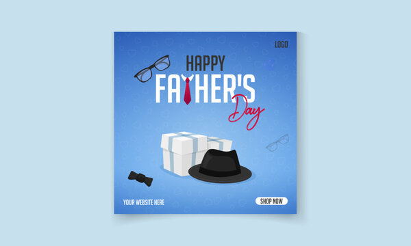 Happy Father's Day poster or banner template with necktie,glasses and gift box 