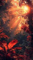 Wall Mural - Enchanted tropical forest at sunset