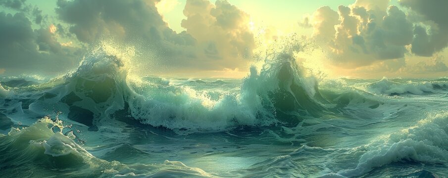 Majestic ocean waves at sunrise