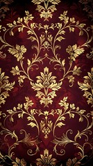 elegant floral damask pattern with shimmering gold on burgundy backdrop luxury concept