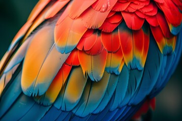 Wall Mural - a closeup image of a parrot's wing feathers
