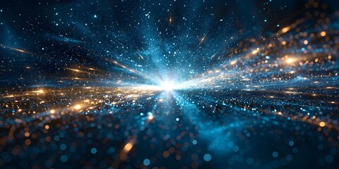 Poster - Powerful Energy Burst Frame with Bright Light Rays on Midnight Blue Digital Art Backdrop