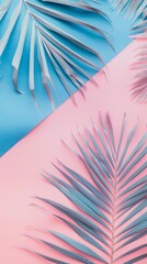 Poster - A blue and pink background with a leafy green leaf on it