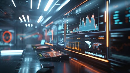 Poster - A futuristic room featuring numerous screens displaying various digital content.