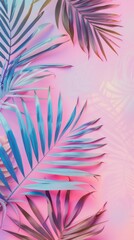 Poster - A colorful image of a palm tree with blue leaves and pink background