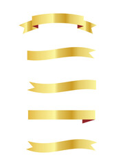 ribbon banner set vector icon in gold colour