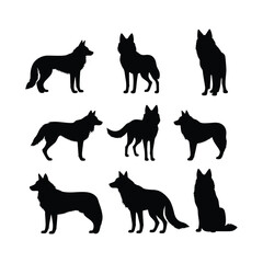 Wolf silhouette set Clipart on a white Background