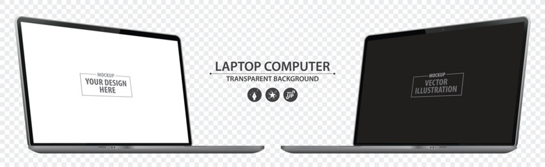 Poster - Laptop Computer Mockup with Perspective View. Notebook PC realistic vector illustration with transparent background.
