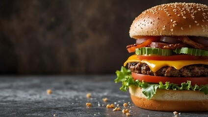 hamburger on black background