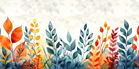 Wall Mural - Vibrant watercolor plants grouped together on a blank white canvas. Concept Watercolor Plants, Vibrant Colors, Blank Canvas, Artistic Arrangement
