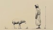 © T Studio - Parable of Lost Sheep, Shepherd Rejoicing After Finding One Lost Sheep, Biblical Illustration, Beige Background, Copyspace