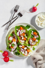 Canvas Print - healthy sweet potato lettuce boats with radish, feta cheese, lentils