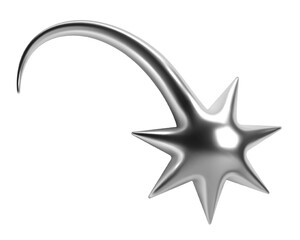 Wall Mural - 3d y2k chrome falling star with a curved tail, comet or meteor with a shiny metallic glossy silver s
