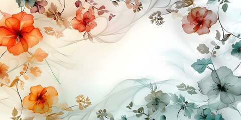 Wall Mural - Watercolor flowers creating a beautiful frame with decorative floral pattern backdrop. Concept Watercolor Flowers, Frame, Decorative Pattern, Floral Backdrop
