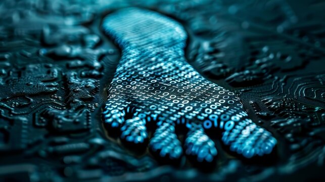 Digital footprint made of binary code, cyber security concept