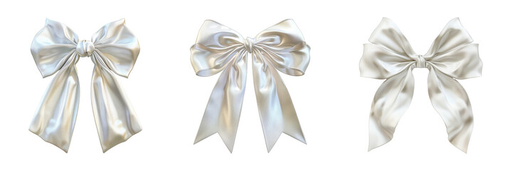 Elegant white ribbon bow isolated on transparent background cutout png