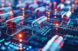 © anatolir - 3d illustration of capsule pills on a hightech digital motherboard, symbolizing cuttingedge medical research