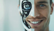 © DesiArt - Human with half robot face close up portrait on isolated background - ai generative