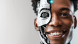 © DesiArt - Human with half robot face close up portrait on isolated background - ai generative