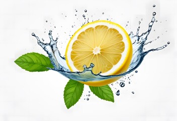 Lime fruit slice, leaves and green juice splash. Vector background with 3d water wave, citrus piece, ice cubes, and mint foliage flying. Realistic mojito drink, tea, cocktail refreshing beverage swirl