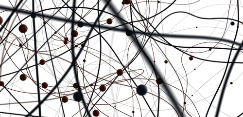 Poster - Big data visualization. Network connection structure with chaotic distribution of points and lines. 3D rendering.