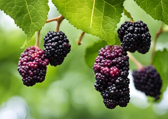 Wall Mural - Mulberries fruit with leaves.