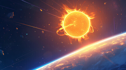 Wall Mural - orange bright sun in outer space background