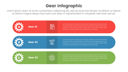 Poster - gear cogwheel infographic template banner with round rectangle shape stack with 3 point list informa