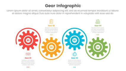 Poster - gear cogwheel infographic template banner with timeline horizontal up and down with 4 point list information for slide presentation