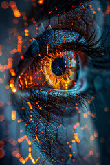 Fototapete - Isometric pattern of hexagonal grids with embedded minimalist eye icons,