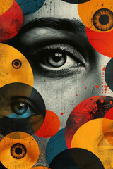 Poster - Minimalist isometric circles with eye designs in a seamless pattern,