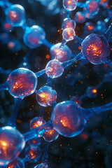 Poster - Seamless background of isometric molecular rings with stylized hands releasing energy,