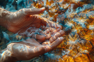 Poster - Abstract seamless background of hands forming a honeycomb pattern, highlighting interconnectedness and energy,