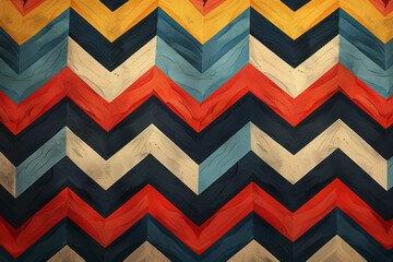 Fototapete - Isometric abstract seamless pattern of heartbeat lines forming a zigzag across the design,