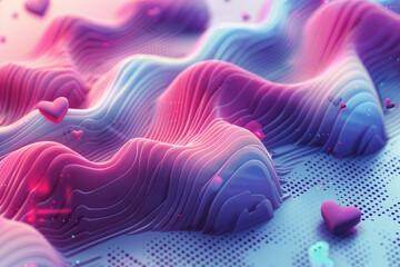 Poster - Seamless isometric pattern with heartbeat shapes in a staggered arrangement, emphasizing dynamic rhythm,