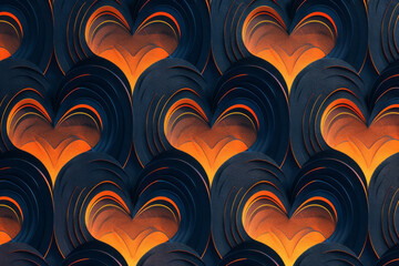 Poster - Seamless isometric pattern with heartbeat shapes in a staggered arrangement, emphasizing dynamic rhythm,