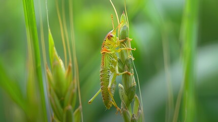 animal insect rice field color green beautiful. Generative Ai