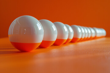 Poster - Image using an orange and white color scheme, with the table felt in vibrant orange and the balls in shades of orange and white, adding warmth and energy to the scene,