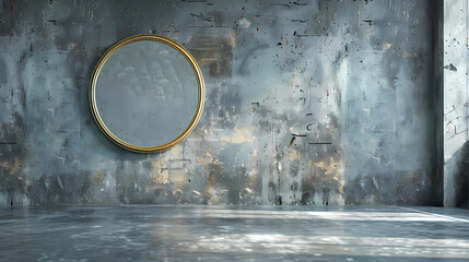 Canvas Print - Golden retro makeup mirror on concrete wall. 3D rendering.