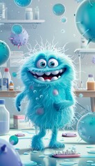 Hygienic Germ Character Teaching Kids Hygiene in Bathroom Mobile Wallpaper - Fun Educational Design for Kids